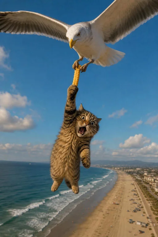 A Cinematic Side-view Shot Of A Fluffy, Adorable Tabby Cat H...