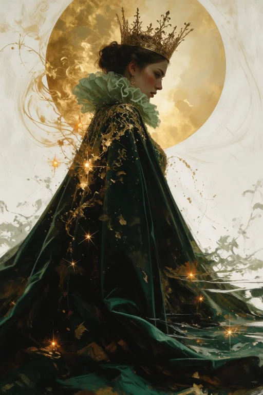 The Image Is A Digital Painting Depicting A Regal Figure, Li...