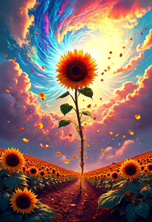 Masterpiece, Realistic, A Sunflower With Petals Made Of Shim...