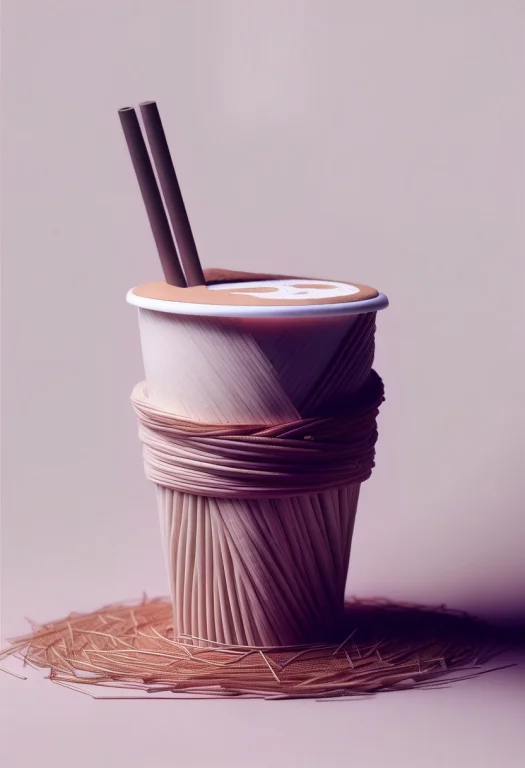 Cup Of Coffee In Straw Reality Where Everything Is Made Of B...