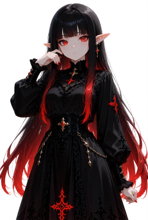 An Elf Girl With Long Black Hair That Transitions Into A Vib...