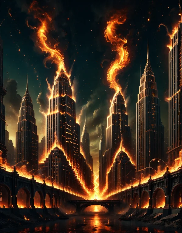 Art Deco Style Masterpiece, Best Quality, Futuristic City En...