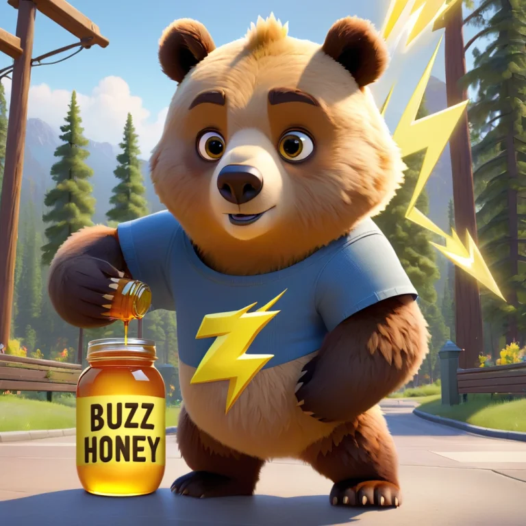 A Bear Wearing A Shirt With A Yellow Lightning Bolt Logo. Th...