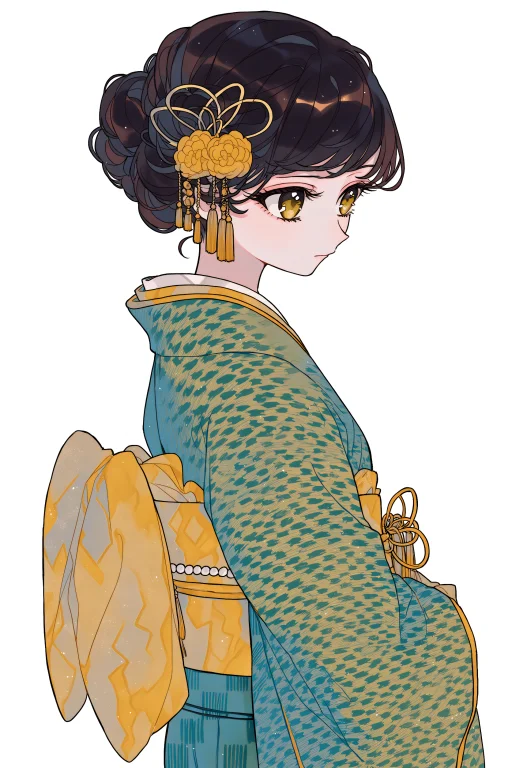 Aoao00nemu. 1girl, Solo, Formal Irotomesode With Three Crest...