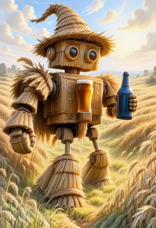 A Robot, Made Of Straw, Sleeping, Wearing Sunglasses, Wearin...