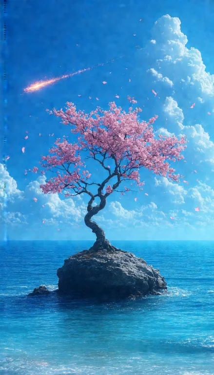 A Lone, Weathered Rock Rises From The Depths Of A Serene, Ce...