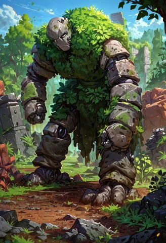 Score9,score8up,score7up, Automaton, Giant Rock Golem With P... — Stable Diffusion AI Prompt: score_9,score_8_up,score_7_up, AUTOMATON, giant rock golem with plants growing o...