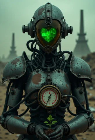 Cpstyle01. Create A Compelling Close-up Image Of A Heavily A... — FLUX AI Prompt: cpstyle01. Create a compelling close-up image of a heavily armored robot figure...