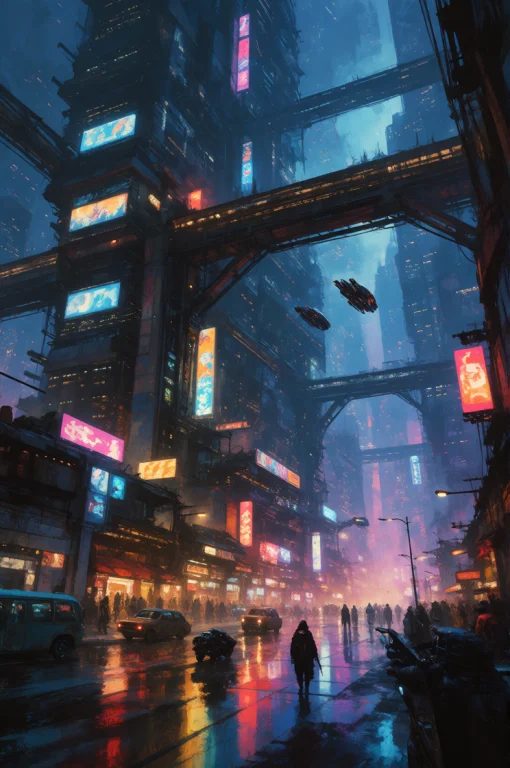 Darkfantasy, Digital Painting, Surreal Futuristic City At Ni...