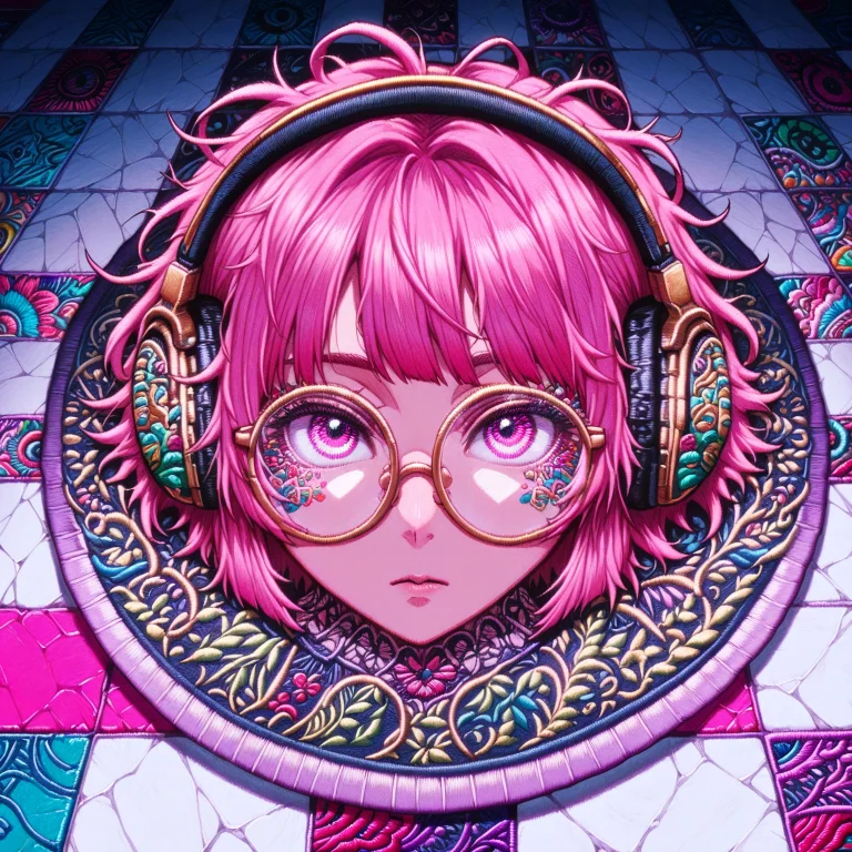 Ral-embroideredpatch, 1girl, Solo, Head Only, Pink Hair, Sho...