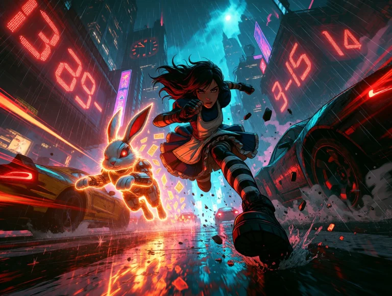 Ta86inkriot, Graphic Cel Shading, Bold Black Outlines, Alice...