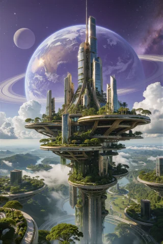 Supergroundview, A Grand Vertical Terraformed Colony City De... — Stable Diffusion AI Prompt: supergroundview, A grand vertical terraformed colony city descends through stack...
