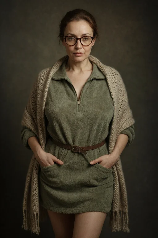 Full Body Shot Of A Woman In Her Late Fifties With A Wool Sh...