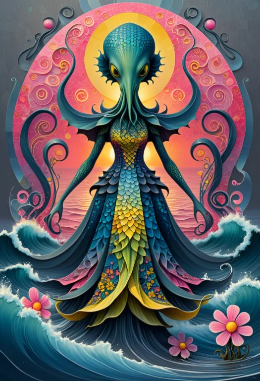 A Full-body Shot Of A Cute Cthulhu Creature, Stylized Anthro...