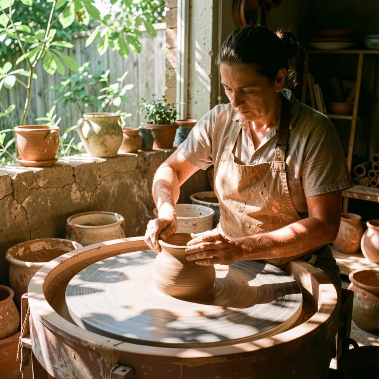 A Potter Shaping Clay On A Spinning Wheel, 35mm Film Still,...