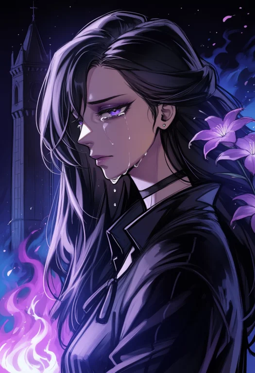 Yennefer Of Vengerberg, 1girl, Black Hair, Flower, From Side...