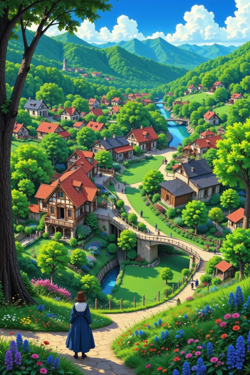 Village Beautiful Landscape, Day, Woman, Very Intricate, Ver...