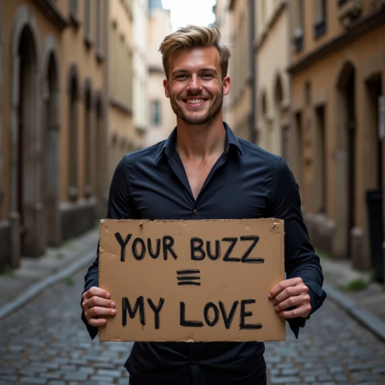 A Handsome Young Man Smiling, Standing On A Cobblestone Euro...