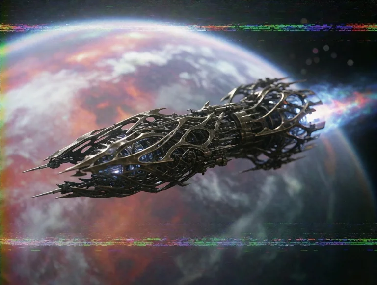 Photo Of A Spaceship In Open Space. Brass Filigree Spaceship...