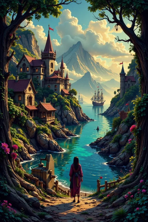 Pirate Village Beautiful Landscape, Early Morning, Woman, Ve...