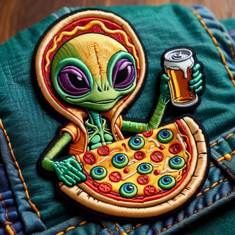 A Funny Whimsical Embroidered Jacket Patch Featuring A Small...