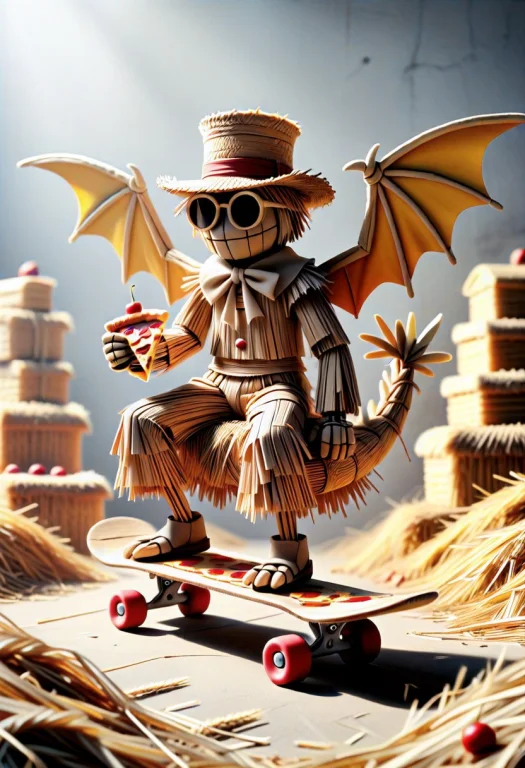 A Dragon Scarecrow, Sitting, Over A Straw Bales, Straw Bales...