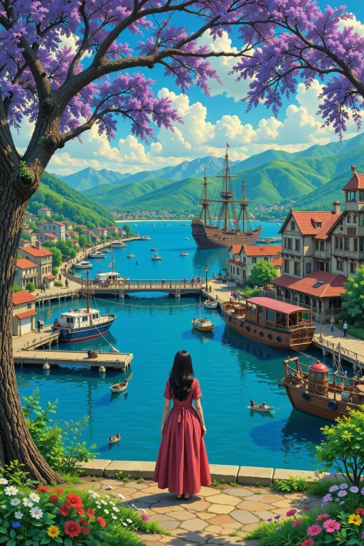 Harbor Beautiful Landscape, Day, Woman, Very Intricate, Very...