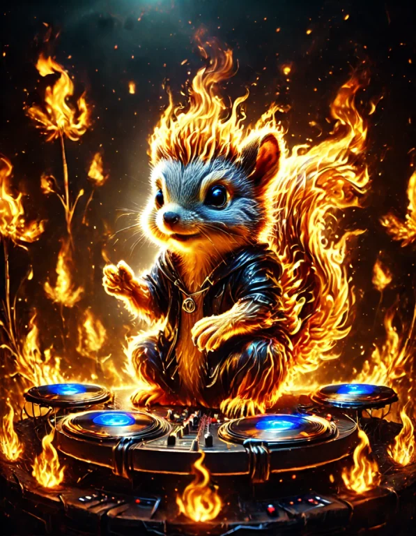 Dj Squirrels At A Rave Flamestyle, All Made Of Fire And Flam...