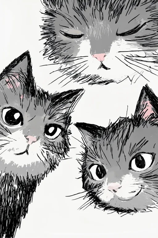 Three Stylized Gray Cat Heads Peeking From The Edges Of A St...