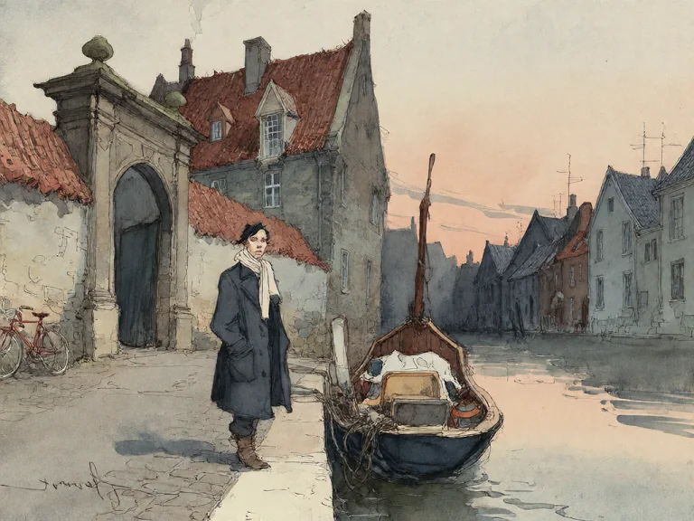Bradhamel Art Style.a Watercolor Painting Of A Quiet Europea...
