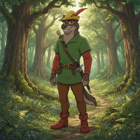 Balto, Male Humanoid Dog, Solo, Smile, Standing, Red Long-sl... — Stable Diffusion AI Prompt: Balto, male humanoid dog, solo, smile, standing, red long-sleeved shirt, blue pa...