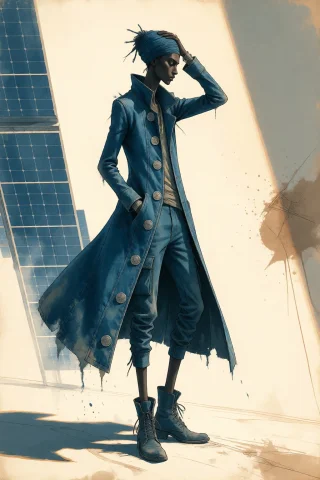 Strangedaal. A Tuareg Man, Piercing Eyes, Wiry, Tall Build,... — Stable Diffusion AI Prompt: StrangeDaal. A tuareg man, piercing eyes, wiry, tall build, wears an indigo-dyed...