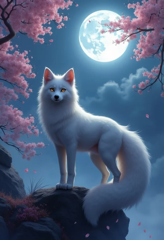 Solo Feral, Ninetales, Female, Looking At Viewer, Cherry Blo...