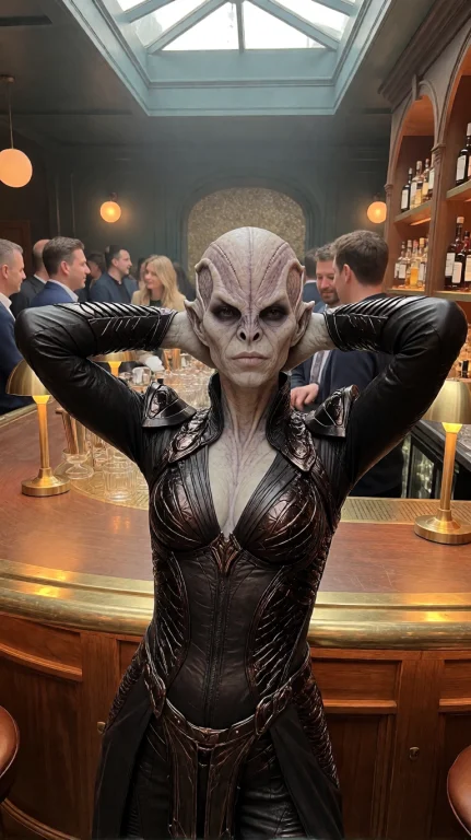Rmnfml Alien Woman, Chest-up, Eye-level, Arms Raised Behind...