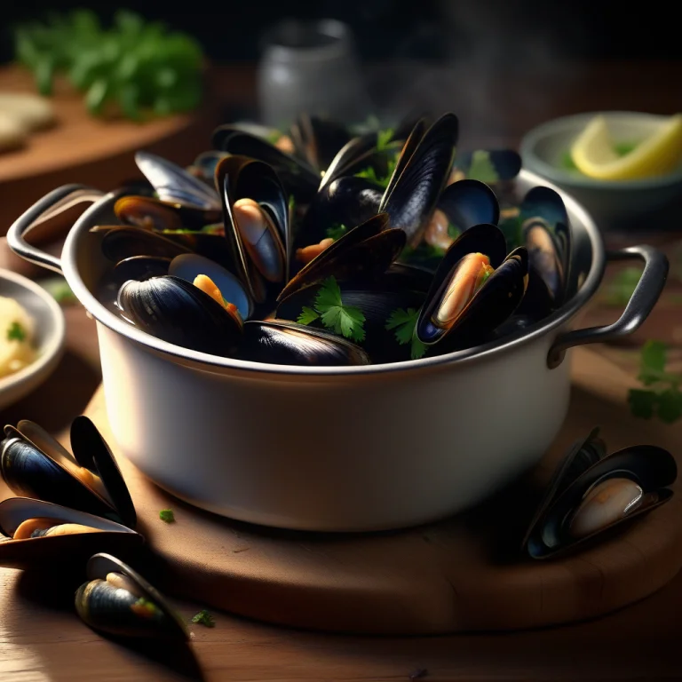 A Pot Of Mussels Steaming In White Wine, Pixar Style 3d, Sof...