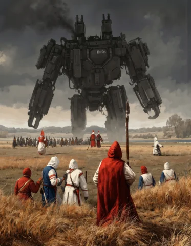 By Jakub Rozalski. A Digital Illustration Shoot From A Far C... — FLUX AI Prompt: By Jakub Rozalski. A digital illustration shoot from a far camera angle about a...