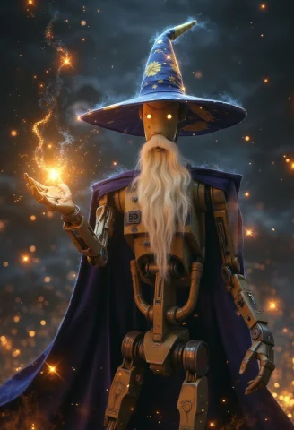 Wizard Battle Droid — FLUX AI Prompt: Wizard battle droid