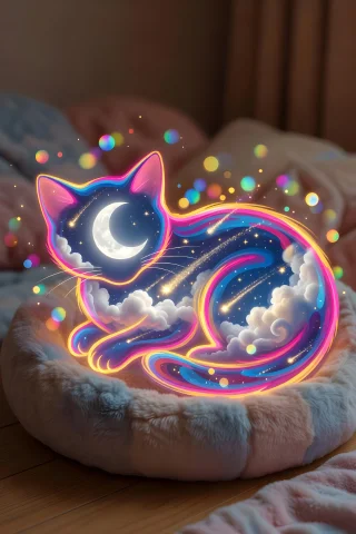 A Simple Minimalistic Outline Of A Kitten Featureless Made F... — Stable Diffusion AI Prompt: A simple minimalistic outline of a kitten featureless made from dreamy bokeh col...