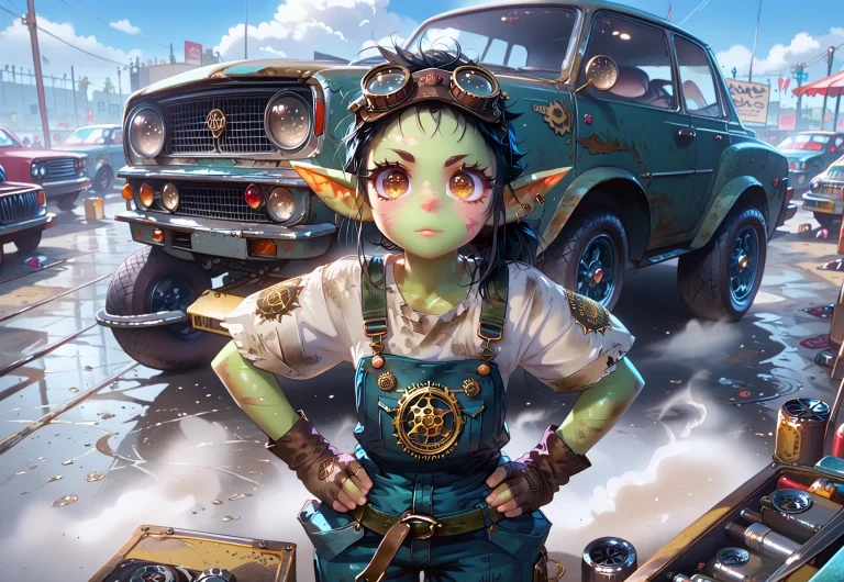 Score9, Score8up, Goblin Female, Green Skin, Black Hair, S3m...