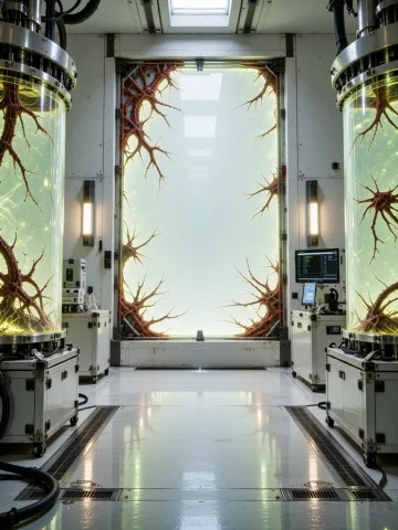Csbf, St02, A Sterile Futuristic Biotechnology Laboratory, S... — Stable Diffusion AI Prompt: CSBF, st02, A sterile futuristic biotechnology laboratory, symmetrical frontal v...
