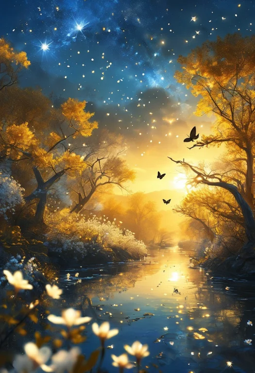 Low Angel, Golden Colors,in A Surreal Golden Forest The Risi...