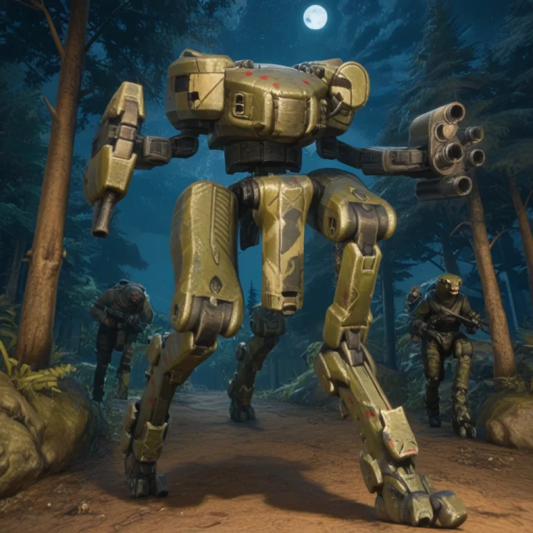 H4mantmech,mecha,green Armor, Camouflage,jungles,walking,nig...