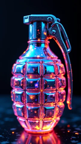 A Holographic Grenade That Flickers Between Visibility And I... — Stable Diffusion AI Prompt: A holographic grenade that flickers between visibility and invisibility, made of...