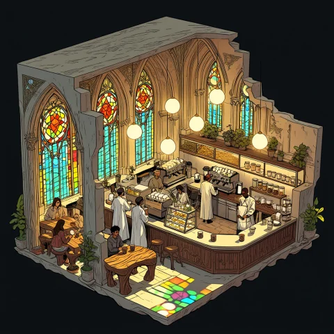 A Vibrant, Comic Book-styled, Isometric Diorama Showcases Th... — Stable Diffusion AI Prompt: A vibrant, comic book-styled, isometric diorama showcases the grandiose form of...