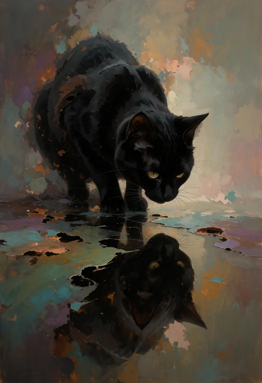An Artistic And Slightly Abstract Composition Of A Black Cat...