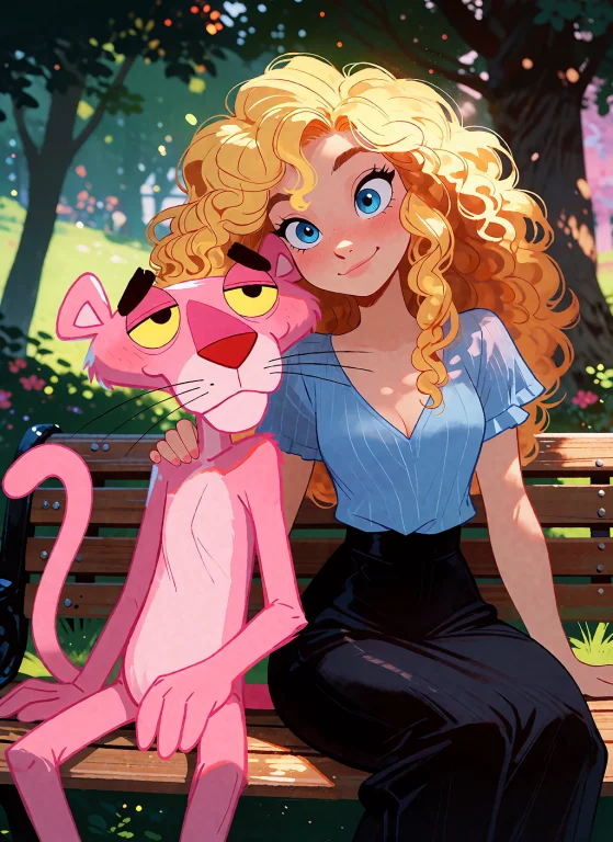 Modenijianime, Cartoon Pink Panther With A Cute Funny Woman...