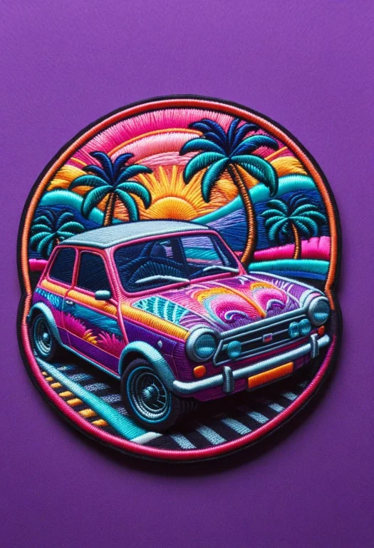 8k, Raw Digital Photo, A Chibi Retro Car Speeding Beneath A...