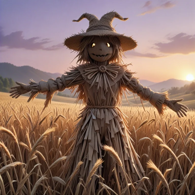 A Scarecrow Made Entirely Of Bound Straw Stalks And Woven Fi...