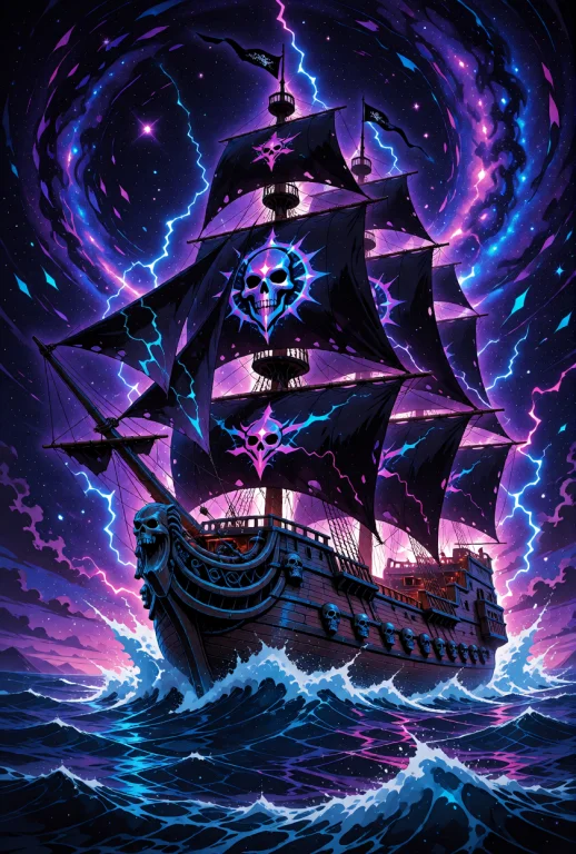 A Ghostly Pirate Galleon With Dark Wooden Hulls And Tattered...