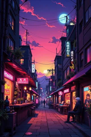 A Cyberpunk Bar In A Futuristic Street Anime Landscape, Suns... — Stable Diffusion AI Prompt: a cyberpunk bar in a futuristic street anime landscape, sunset, woman, very intr...